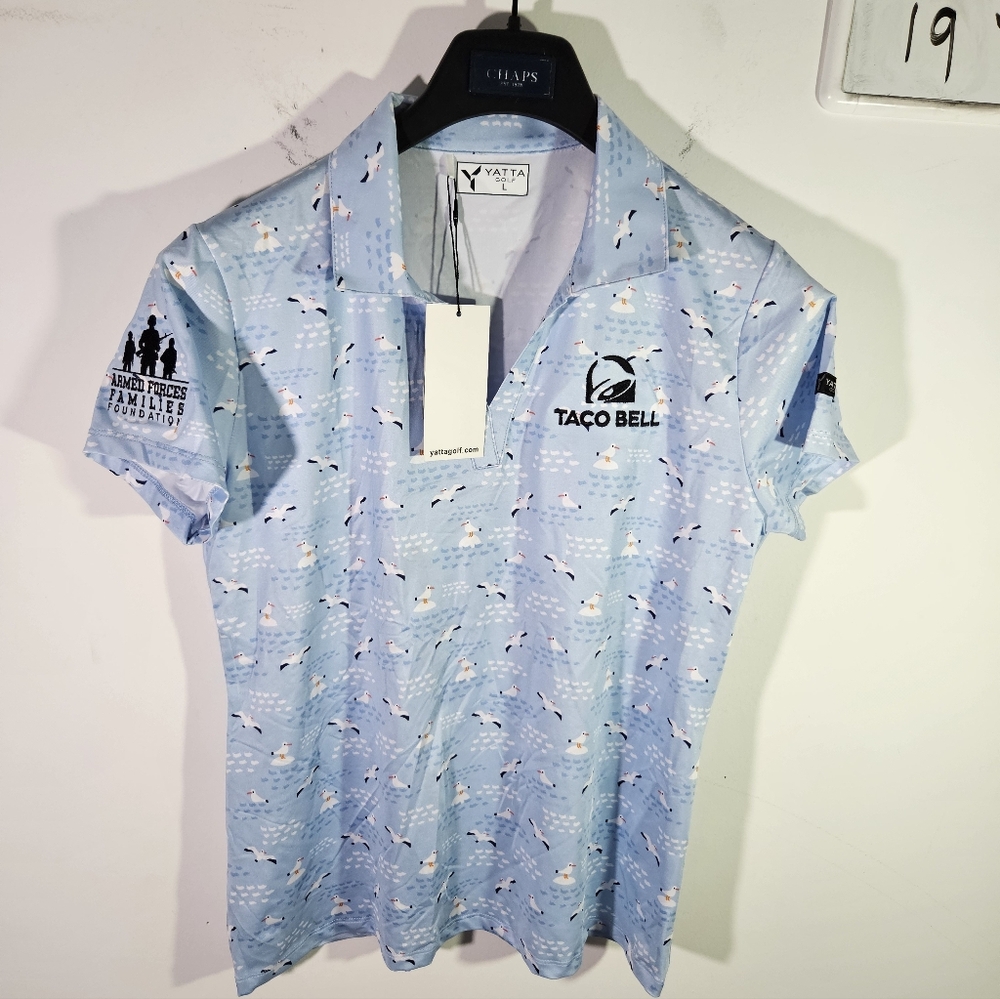 NWT Yatta Golf Seagulls Taco Bell Embroidered Blue Performance Polo Shirt!